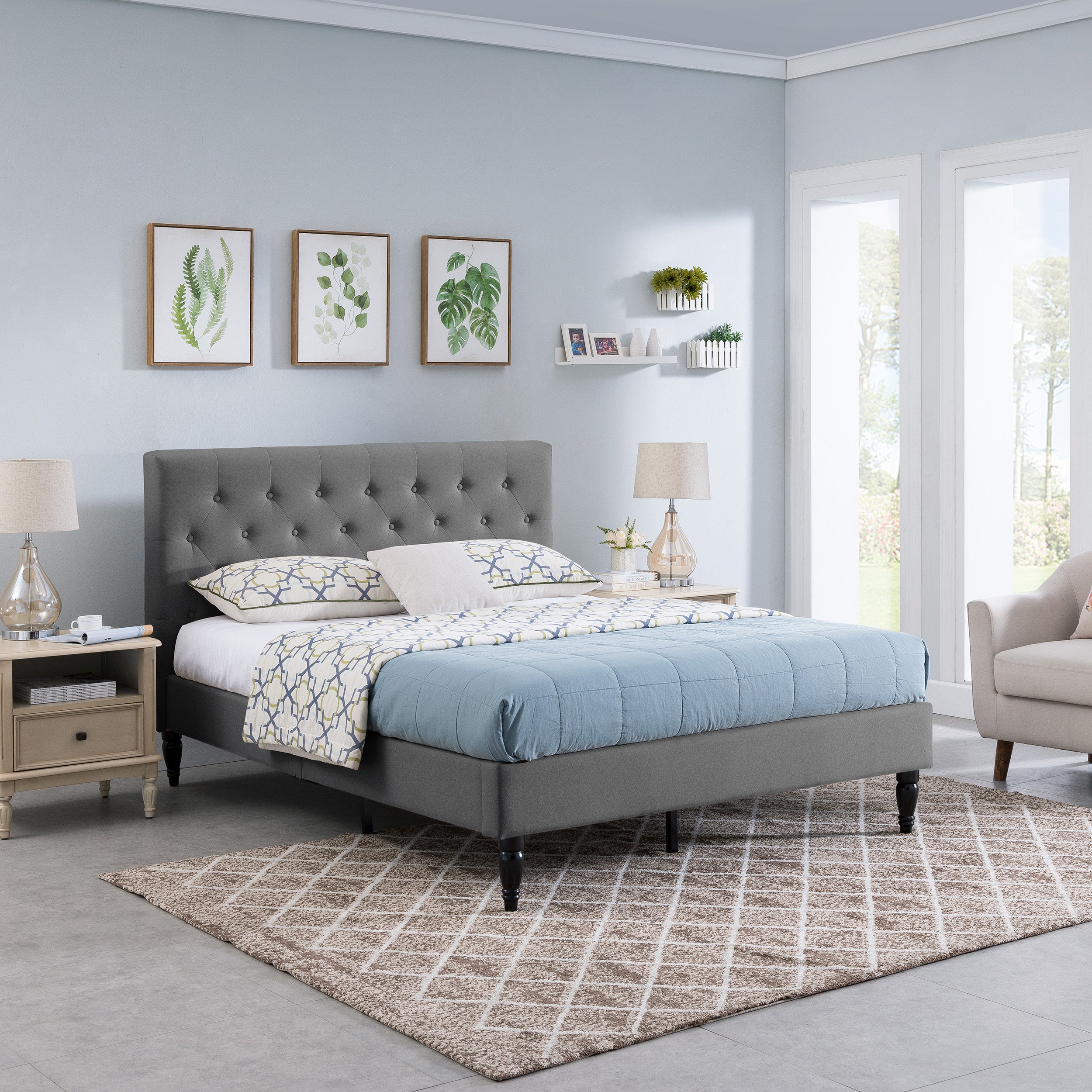 Lera Fully-Upholstered Queen-Size Platform Bed Frame, Low-Profile, Contemporary