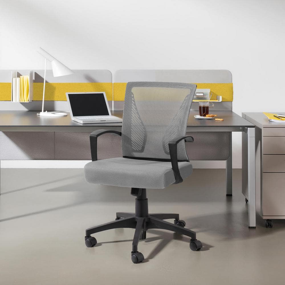 LACOO Office Gray Mid Back Swivel Lumbar Support Desk, Computer Ergonomic Mesh Chair with Armrest T-OCNC7504