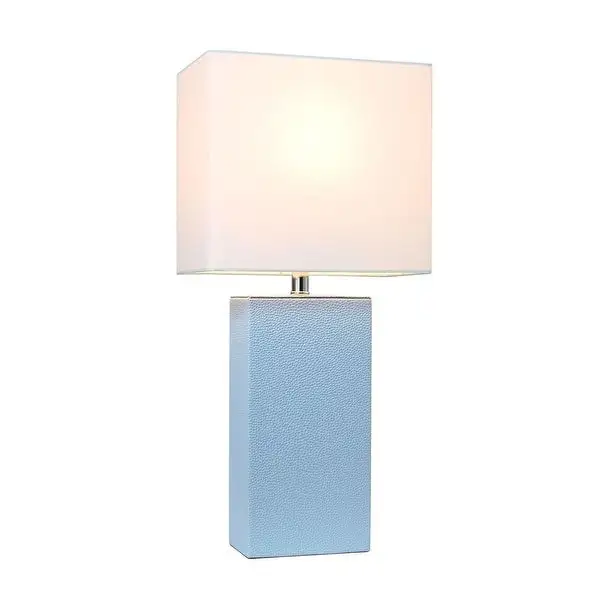 Elegant Designs Modern Leather Table Lamp with White Fabric Shade - 10(L)6(W)21(H)