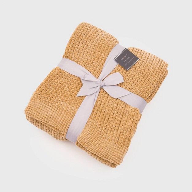 Shiny Waffle Chenille Knit Throw Blanket Evergrace