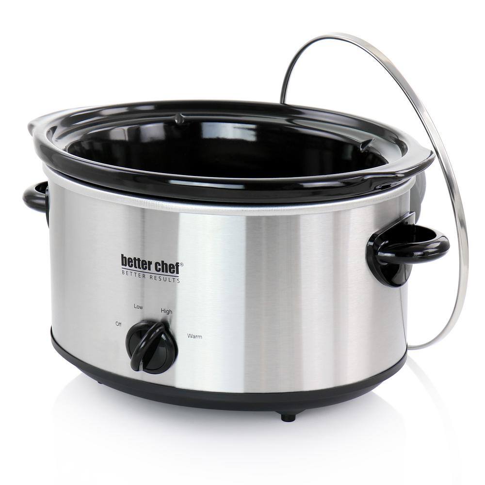 Better Chef 4 qt. Oval Slow Cooker with Removable Stoneware Crock in Silver Stainless Steel 985117929M