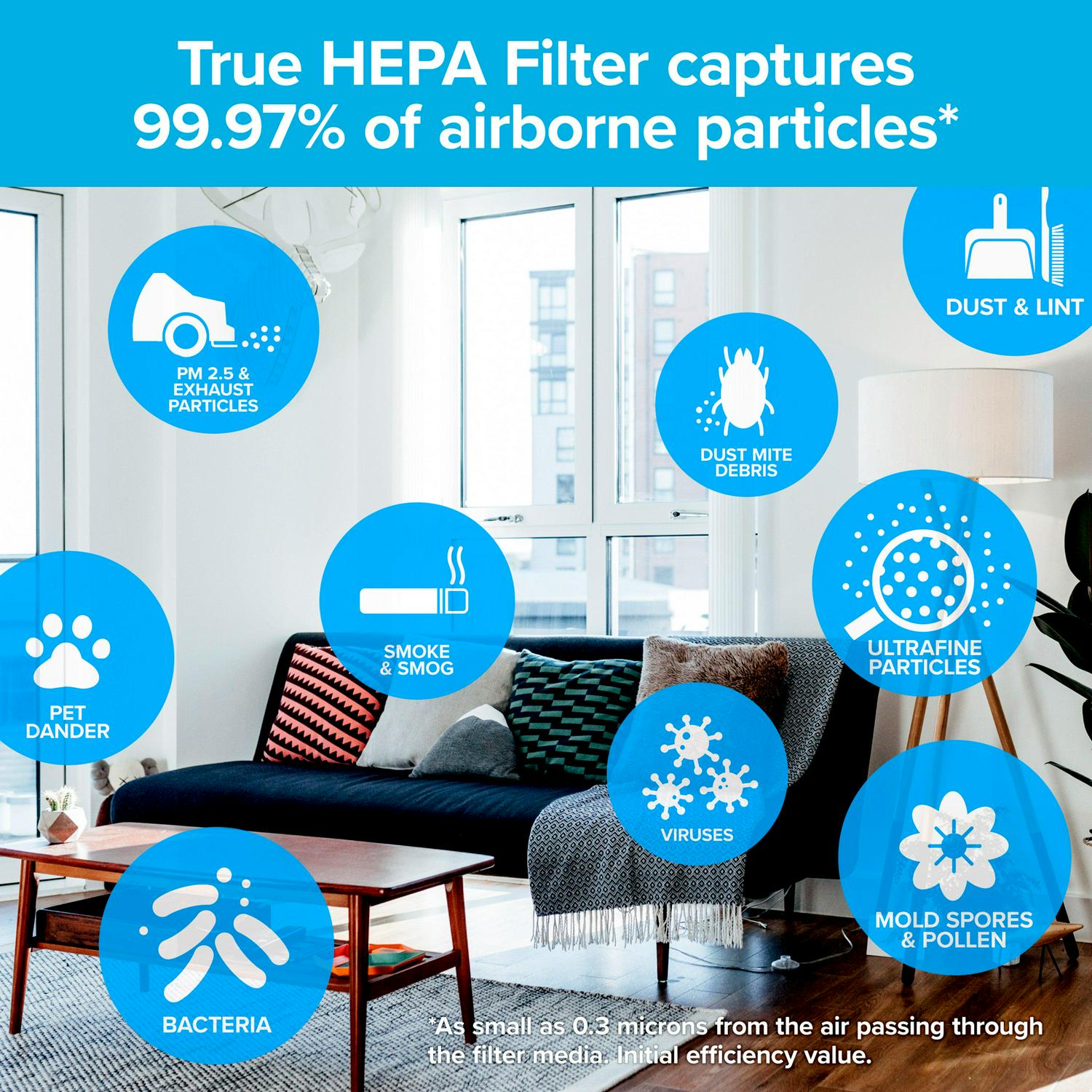 Filtrete by 3M Air Purifier， Large Room Tower， 290 Sq gt Coverage， Black， TRUE HEPA Filter Included