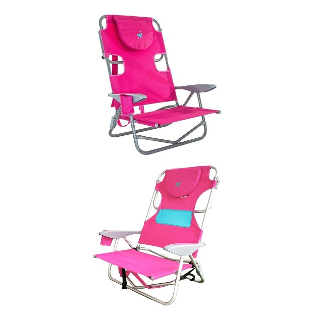 Ostrich On your back Outdoor Lounge 5 position Reclining Beach Lake Chair And Ladies Comfort On your back Backpack Beach Chair Pink