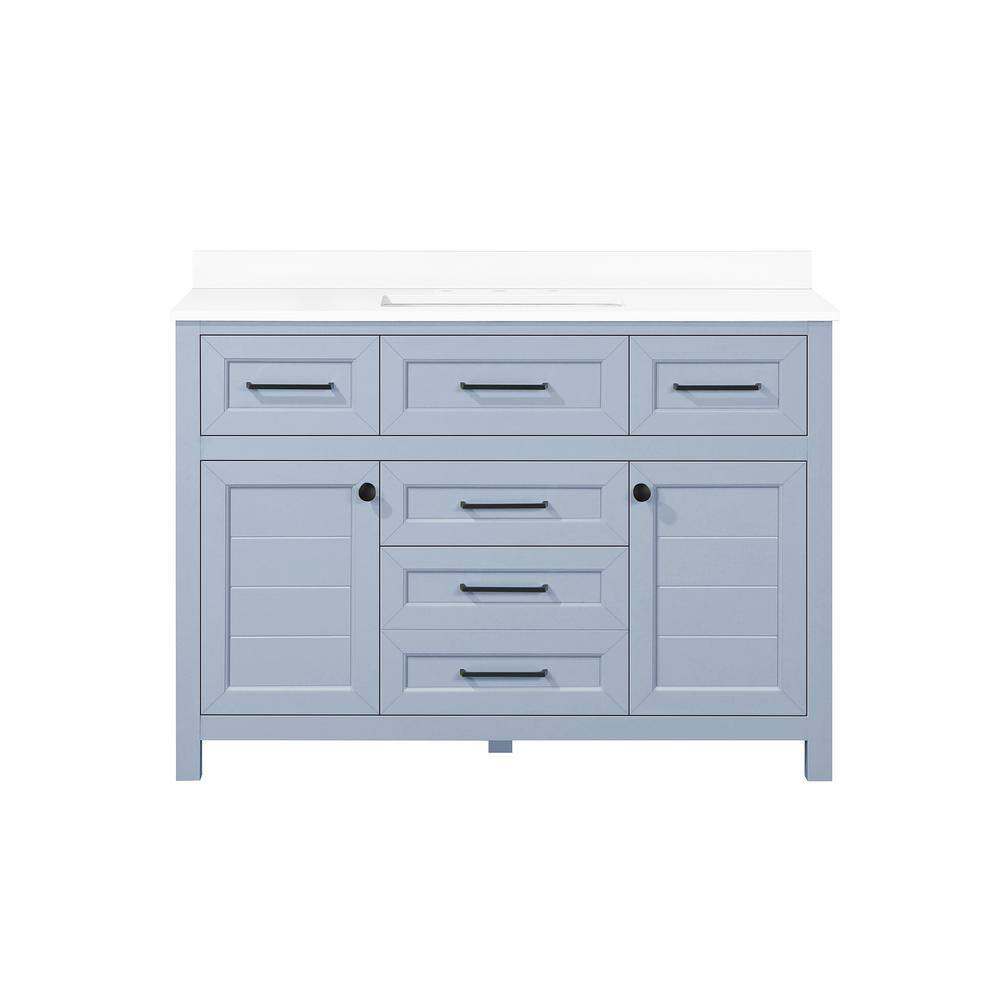 Home Decorators Collection Hanna 48 in. W x 19 in. D x 34.50 in. H Freestanding Bath Vanity in Spruce Blue with White Engineered Stone Top Hanna 48SB