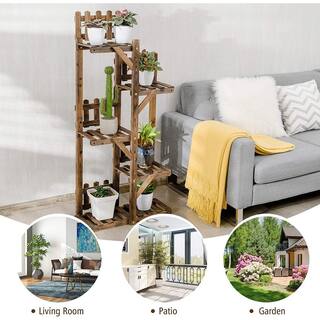 Alpulon IndoorOutdoor Garden Wooden Plant Flower Stand 6 Pots Display Shelf (5-Tier) ZMWV468