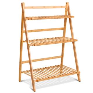 Costway 3-Tier Natural Bamboo Hanging Folding Plant Stand Flower Pot Display Rack HW60295