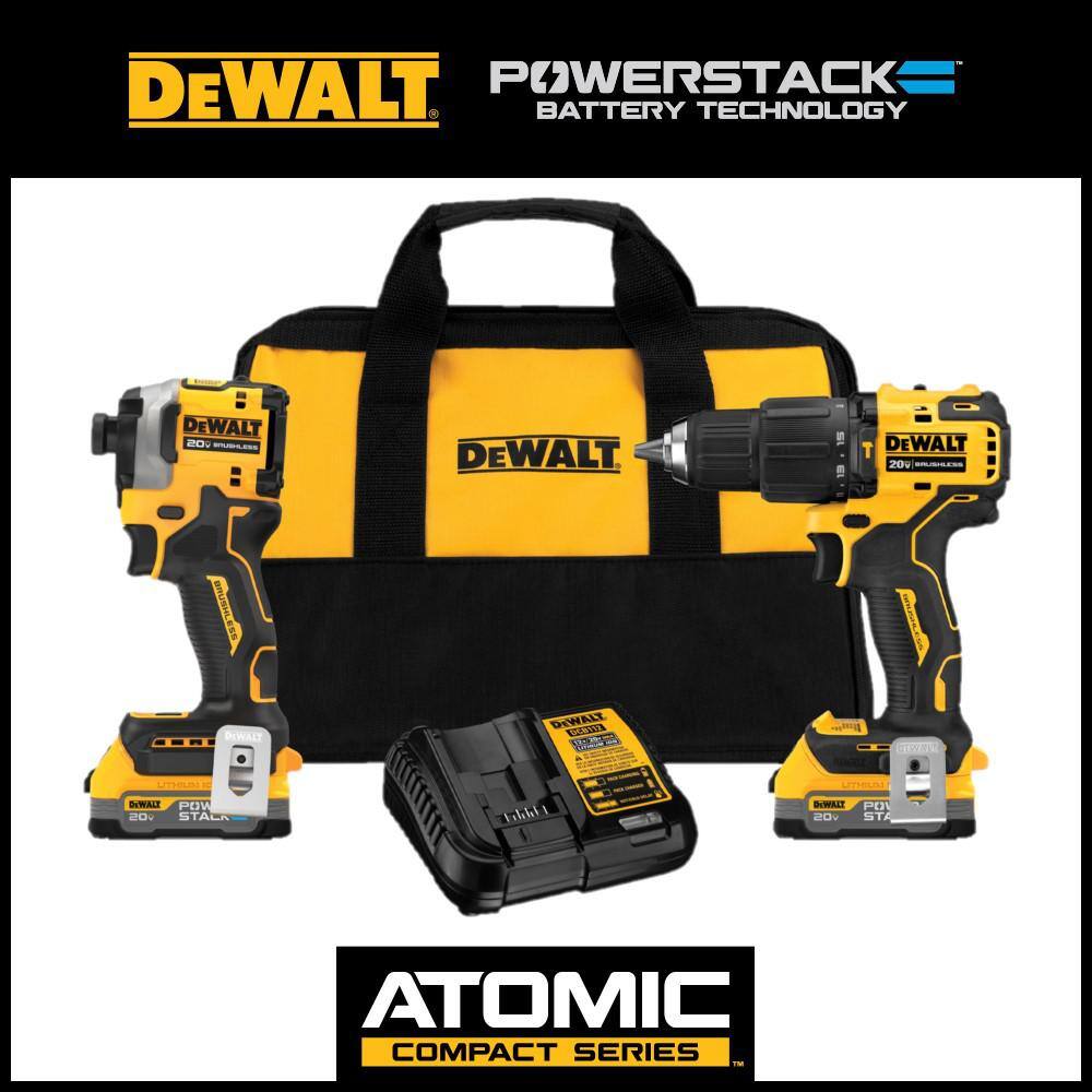 DW 20V MAX Lithium-Ion Brushless Cordless 2 Tool Combo Kit with (2) 1.7Ah Batteries Charger and Bag DCK254E2