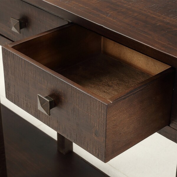 Rustic Brushed Texture Console Table with 4 Drawers and Bottom Shelf