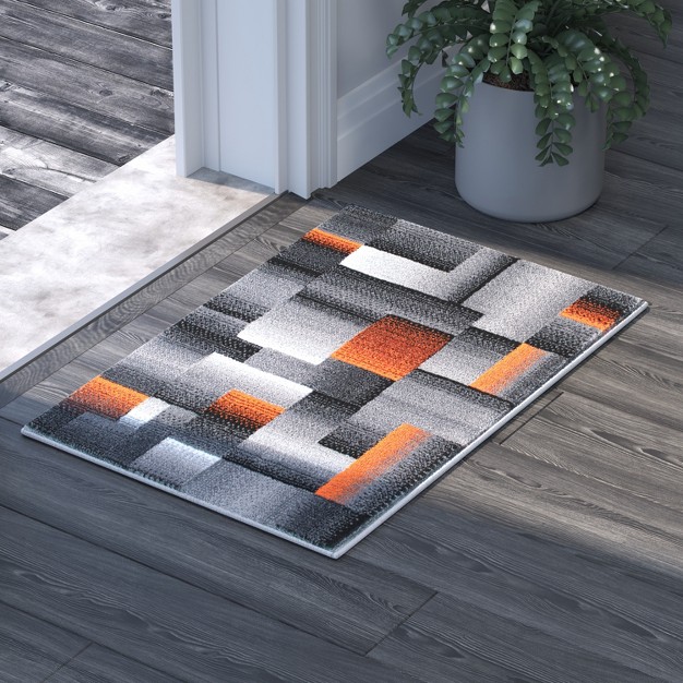 Emma And Oliver Modern Cubist Olefin Accent Runner Rug In Gradient Shades With Natural Jute Backing