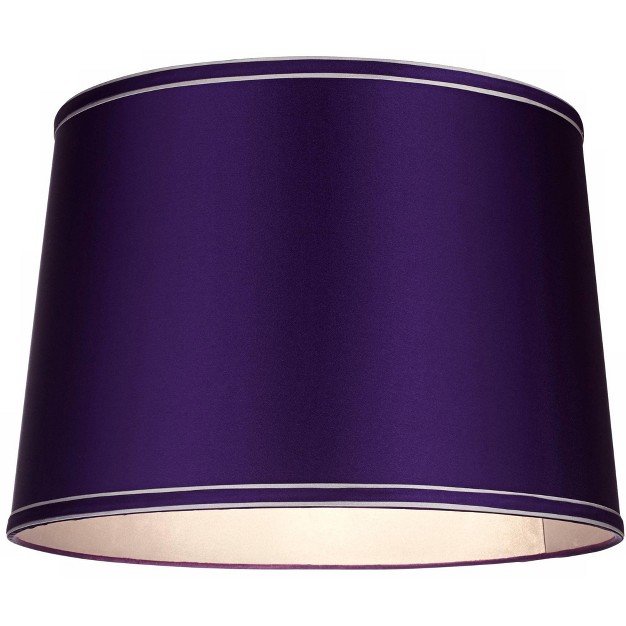 Tall Brushed Nickel Silver Metal Satin Purple Drum Shade For Living Room Bedroom Office House Home