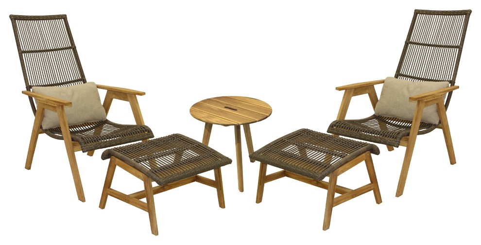 5 Piece Teak And Wicker Basket Lounger Set   Tropical   Outdoor Lounge Sets   by Outdoor Interiors  Houzz