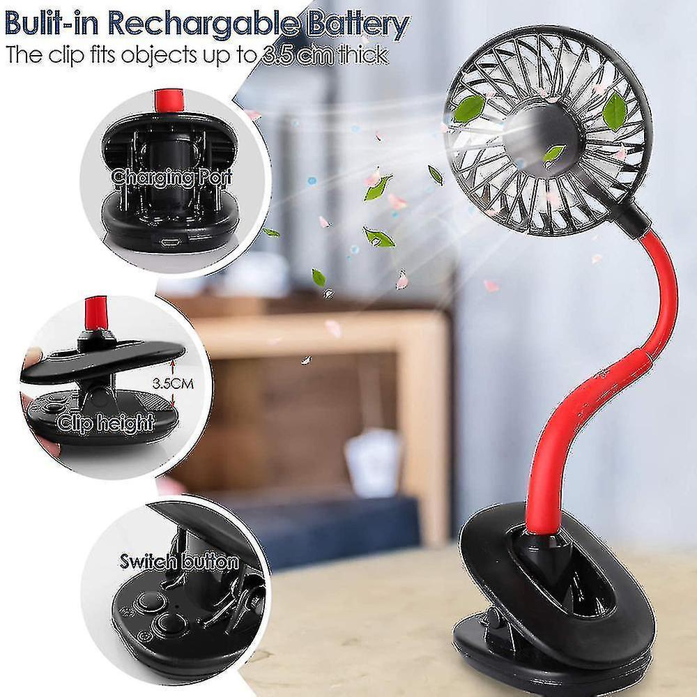 Clip Fan Rechargeable Battery Operated Clip On Mini Desk Fan，black