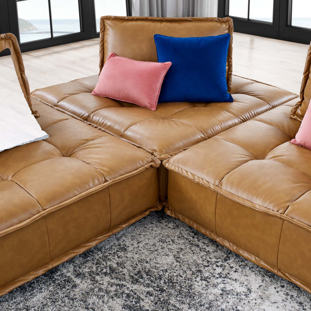 Modular Deep Tufted Sectional Sofa Set  Tan  Fabric  Modern  Lounge Hospitality   Contemporary   Sofas   by House Bound  Houzz