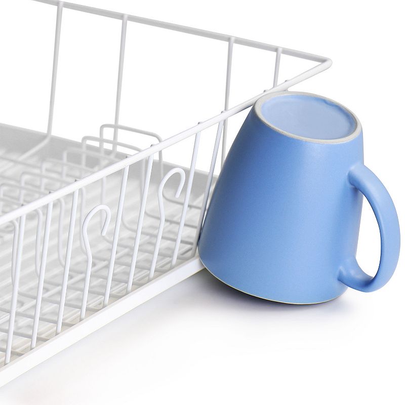 MegaChef Pro 17.5 Inch White Single Level Dish Rack with 14 Plate Positioners and a Detachable Utensil Holder