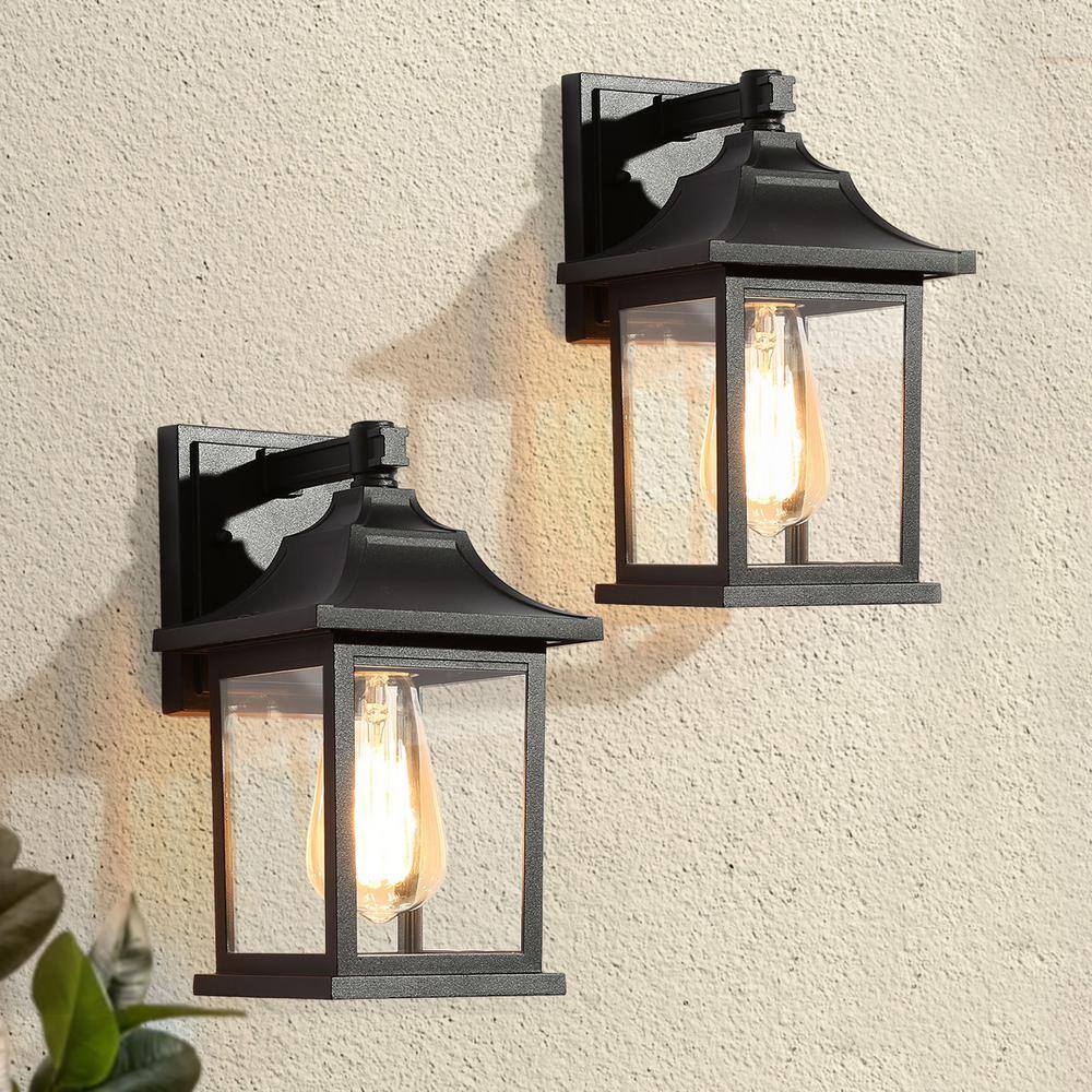 LNC Classic Black Outdoor Wall Lantern Sconce Contemporary 1-Light Hardwired Wall Light with Clear Glass Shade (2-Pack) Y7BZJRHD1748DO8