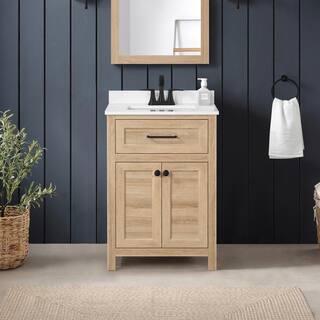 Home Decorators Collection Hanna 24 in. W x 19 in. D x 34.50 in. H Freestanding Bath Vanity in Weathered Tan with White Engineered Stone Top Hanna 24WT