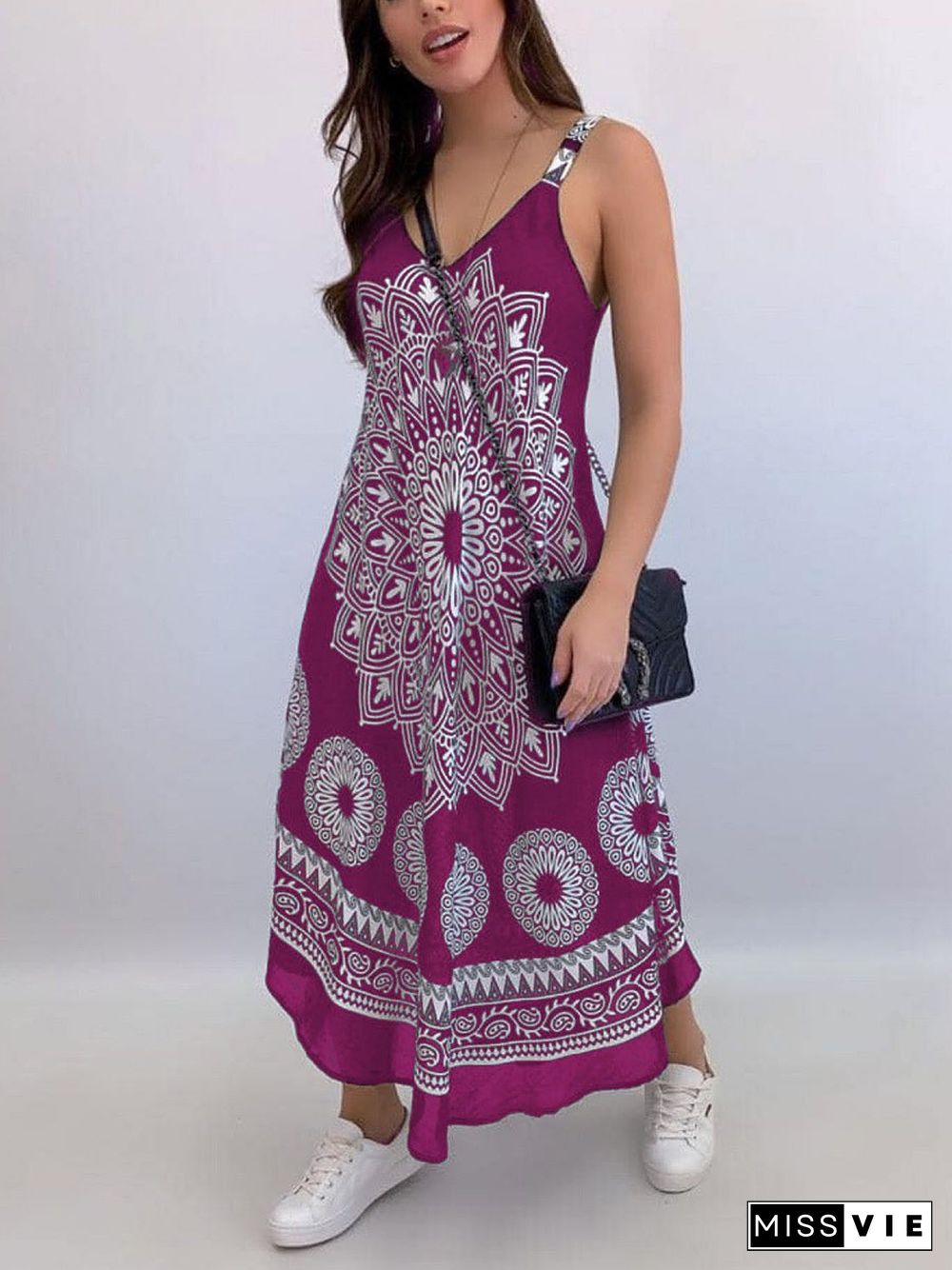 Boho Mandala Print Wide Strap Dress P10321