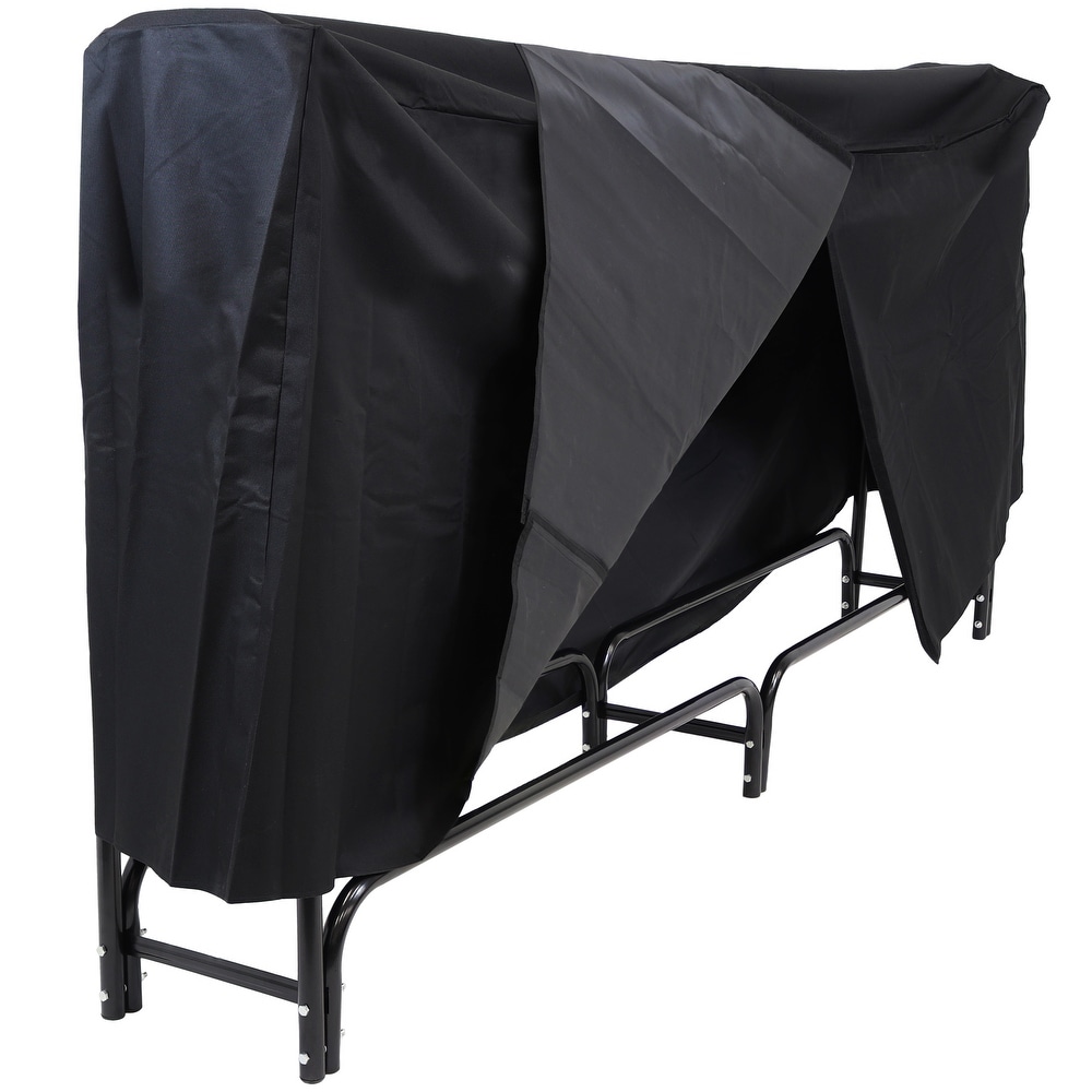Sunnydaze Black Outdoor Waterproof Firewood Log Rack and Cover   8 Foot