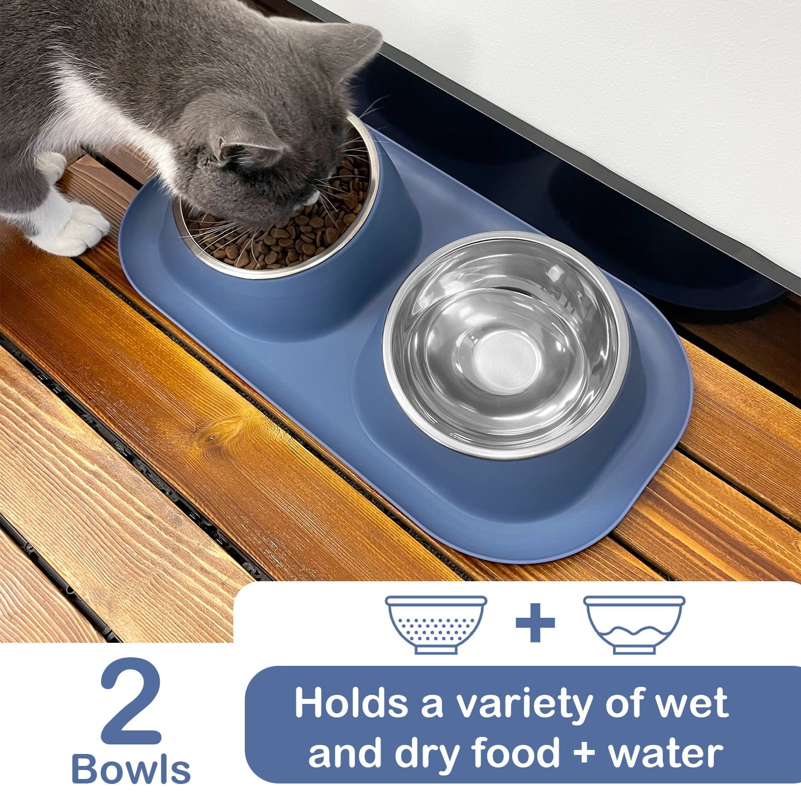 Ptlom Elevated Stainless Steel Pet Food Bowl with Stands, Raised Dog Cat Feeding Bowls Set,Blue