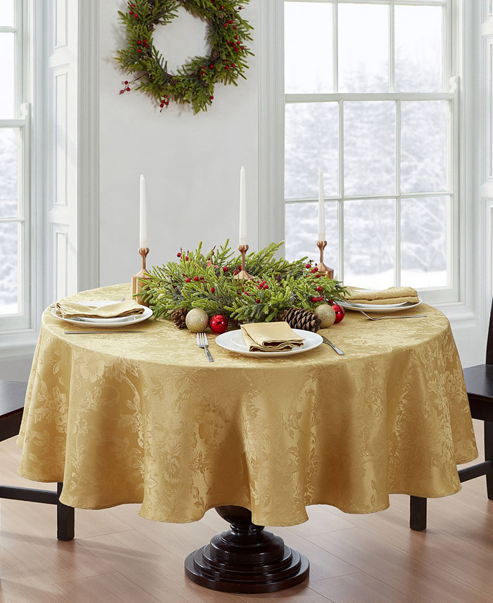 Elrene Elrene Poinsettia Jacquard Holiday Tablecloth - 60 x 84 Oval