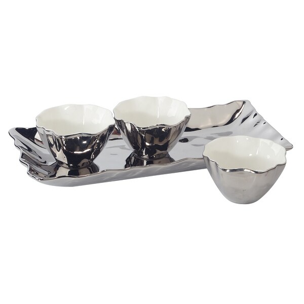 Certified International Silver Coast 4 pc Tray and Condiment Bowls Set 14.25 x 6