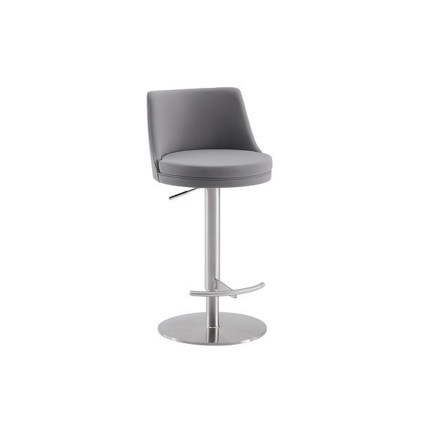 ELEMENT bar stool with brushed stainless steel swivel base.