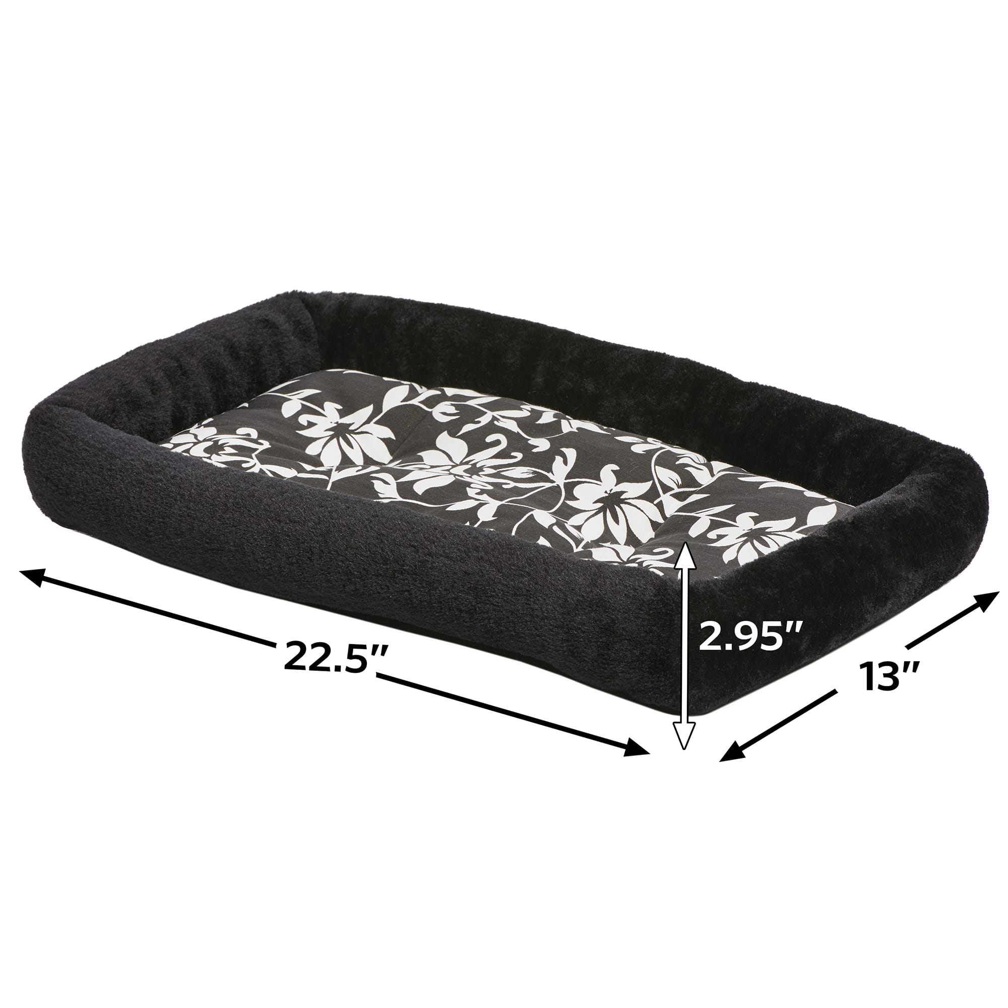 MIDWEST Quiet Time Couture Sofia Bolster Black Floral Dog Bed， 22