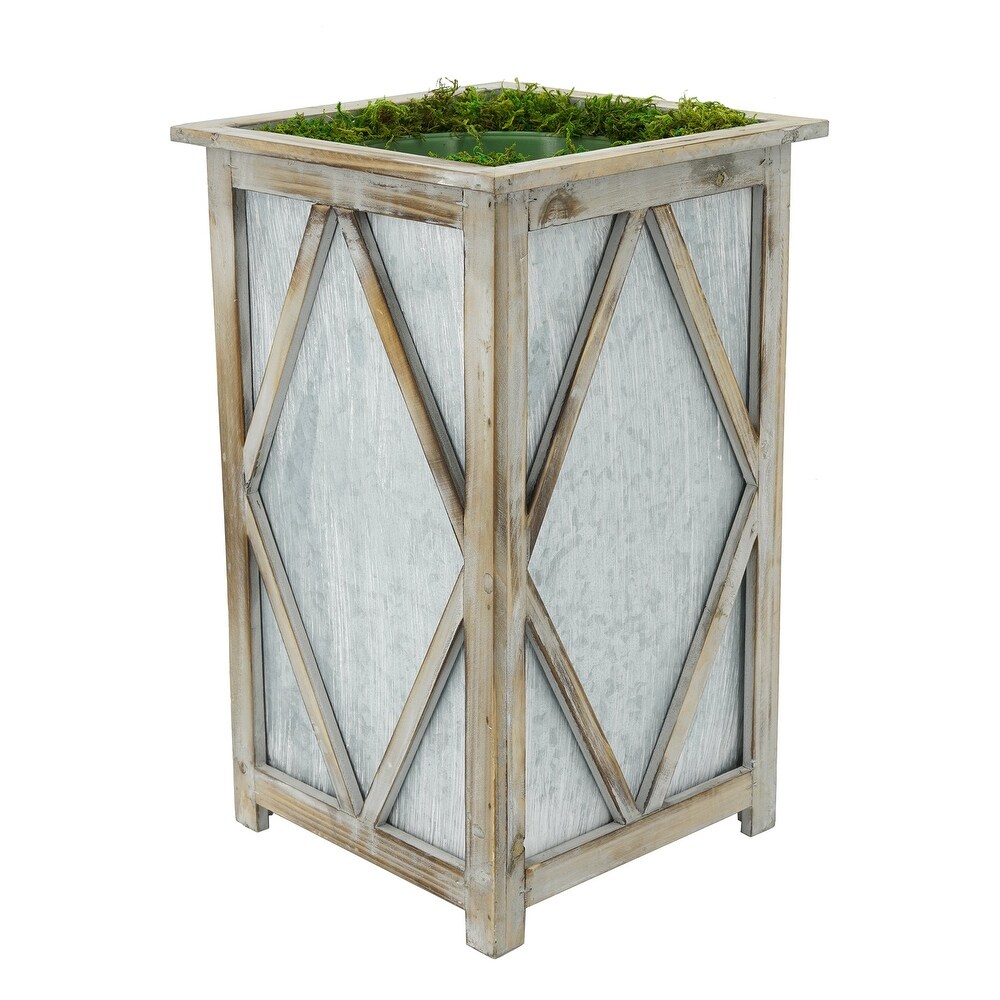 Large Tall Diamond Wood/Metal Planter Pot in a Pot