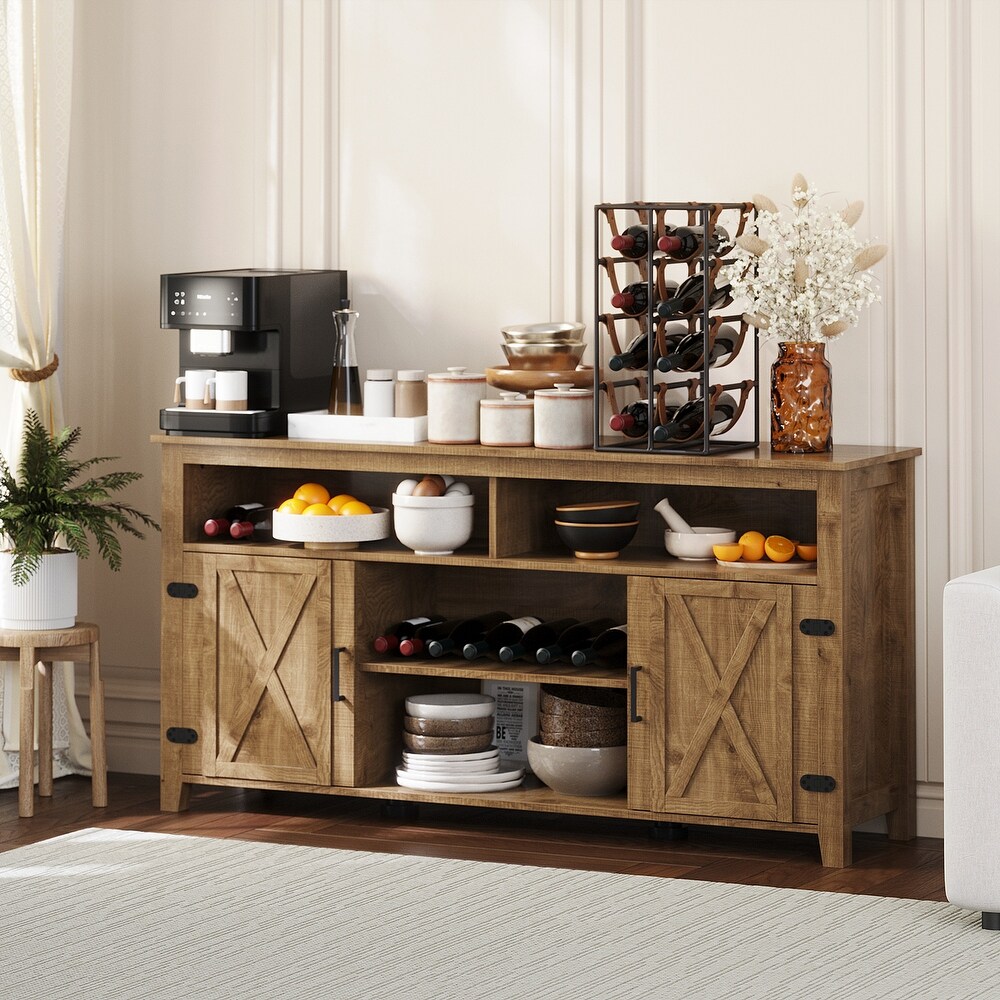 Moasis Farmhouse Buffet Sideboard Cabinet with Barn Doors Adjustable Shelf