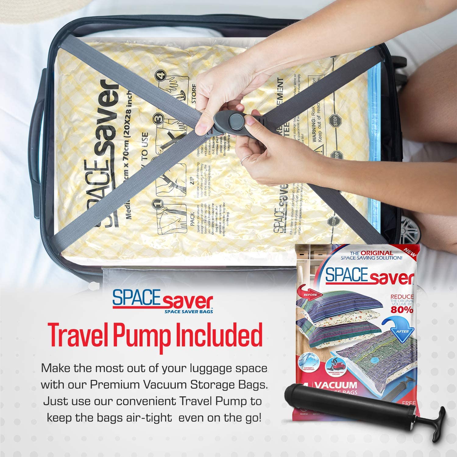 Spacesaver Premium Vacuum Storage Bags. 80% More Storage! Hand-Pump for Travel! Double-Zip Seal and Triple Seal Turbo-Valve for Max Space Saving! (Variety 4)