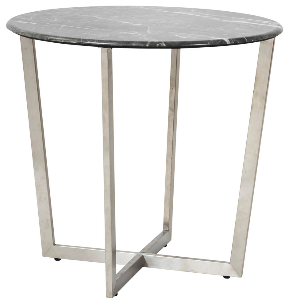 Llona 24 quotRound Side Table Marble Melamine with Stainless Steel Base   Contemporary   Side Tables And End Tables   by Euro Style  Houzz