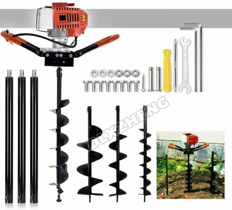 EAYSG 72CC 4HP Auger Petrol Drill With4"8"12"Auger Earth Borer Post Hole Digger Bit