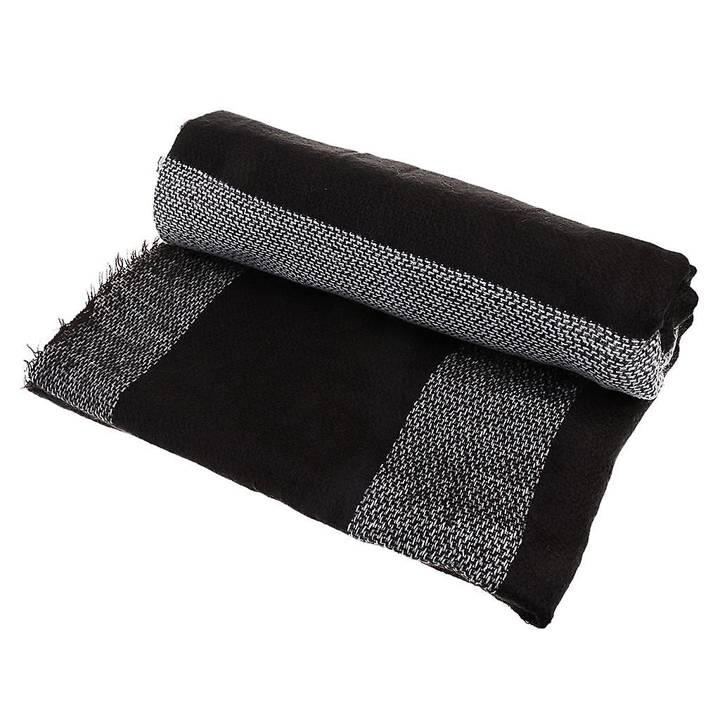 Women's Warm Plaid Long Cashmere Scarf Large Shawl Pashmina Black Gray