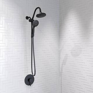 KEENEY 3 Spray Patterns Belanger 2-Spray 6 in. Wall Mount Dual Shower Head with Low Flow in Matte Black SYM022MB