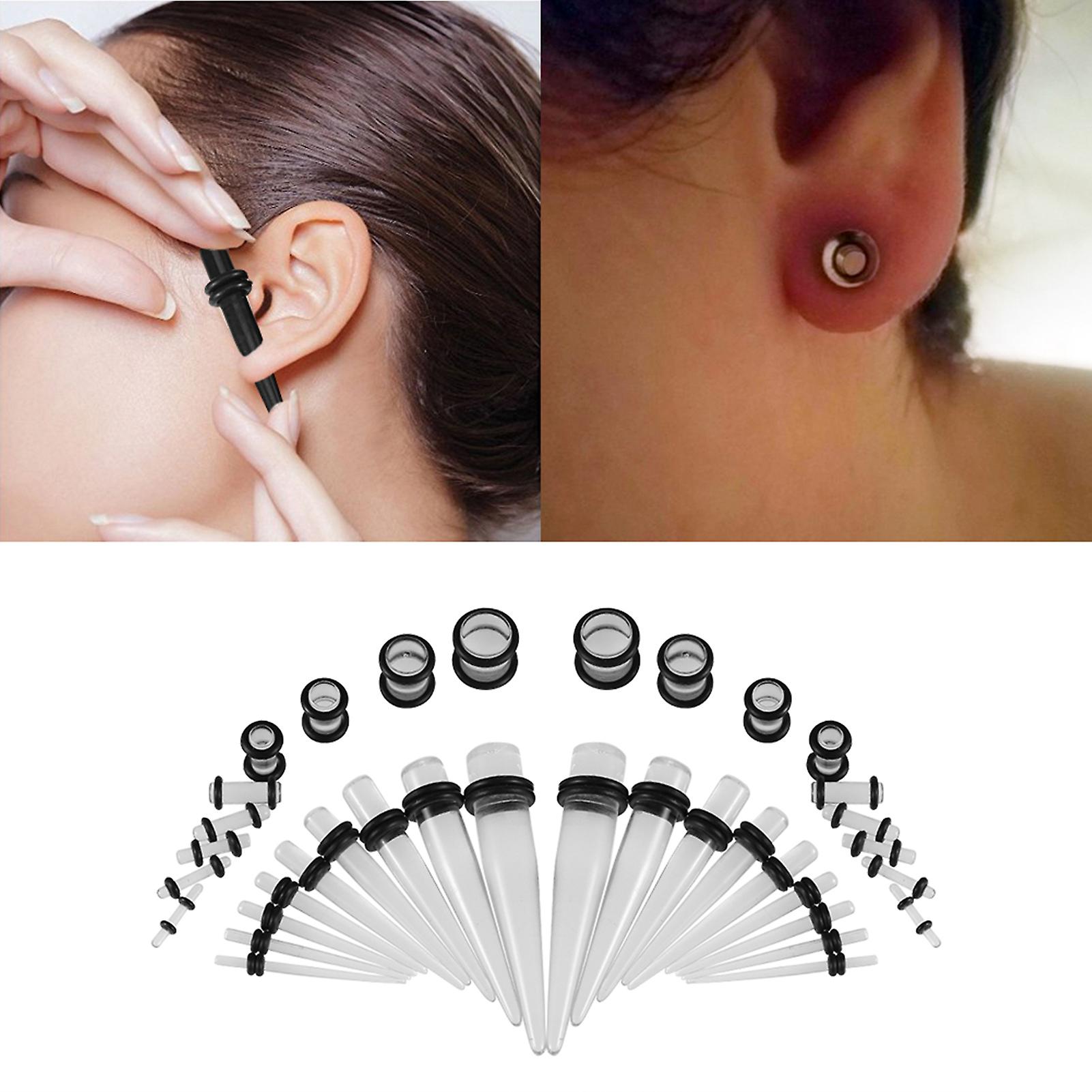 36pcs Fashionable Acrylic Stretcher Ear Taper Expander O Ring Stretching Kit Transparent Lumine