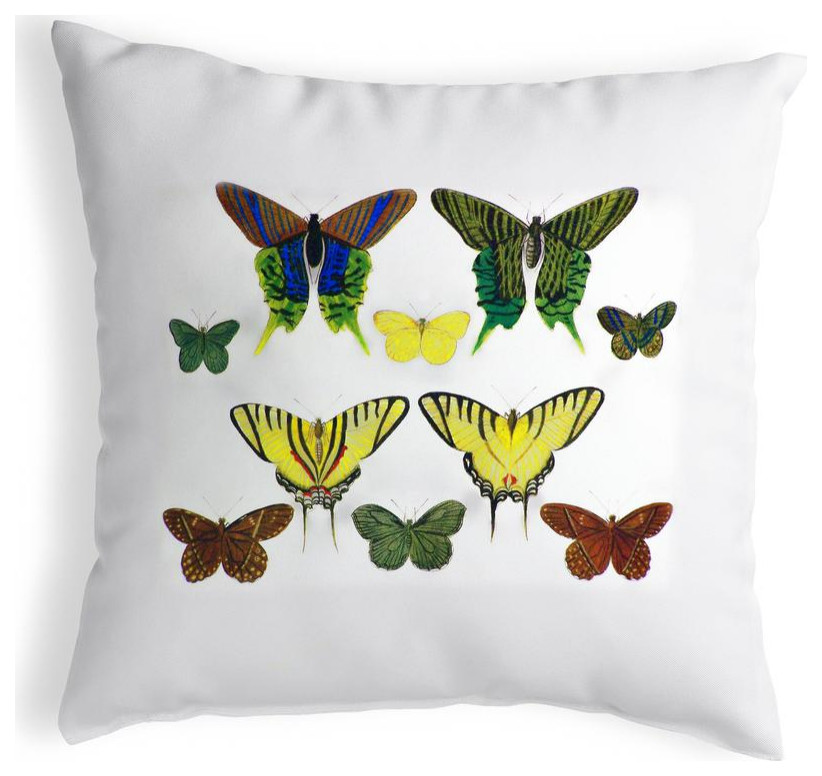 Multi Butterflies Green And Yellow Antique Print Large Noncorded Pillow   Contemporary   Accent Chests And Cabinets   by BisonOffice  Houzz