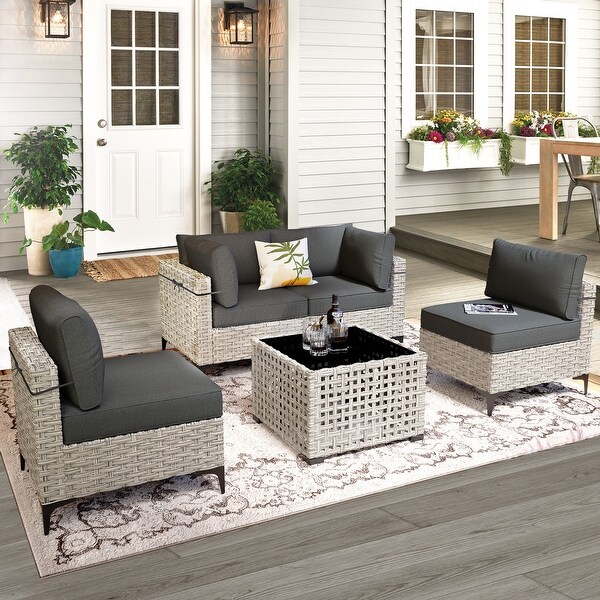 XIZZI 5piece Patio Furniture Wicker Sectional Sofa Set