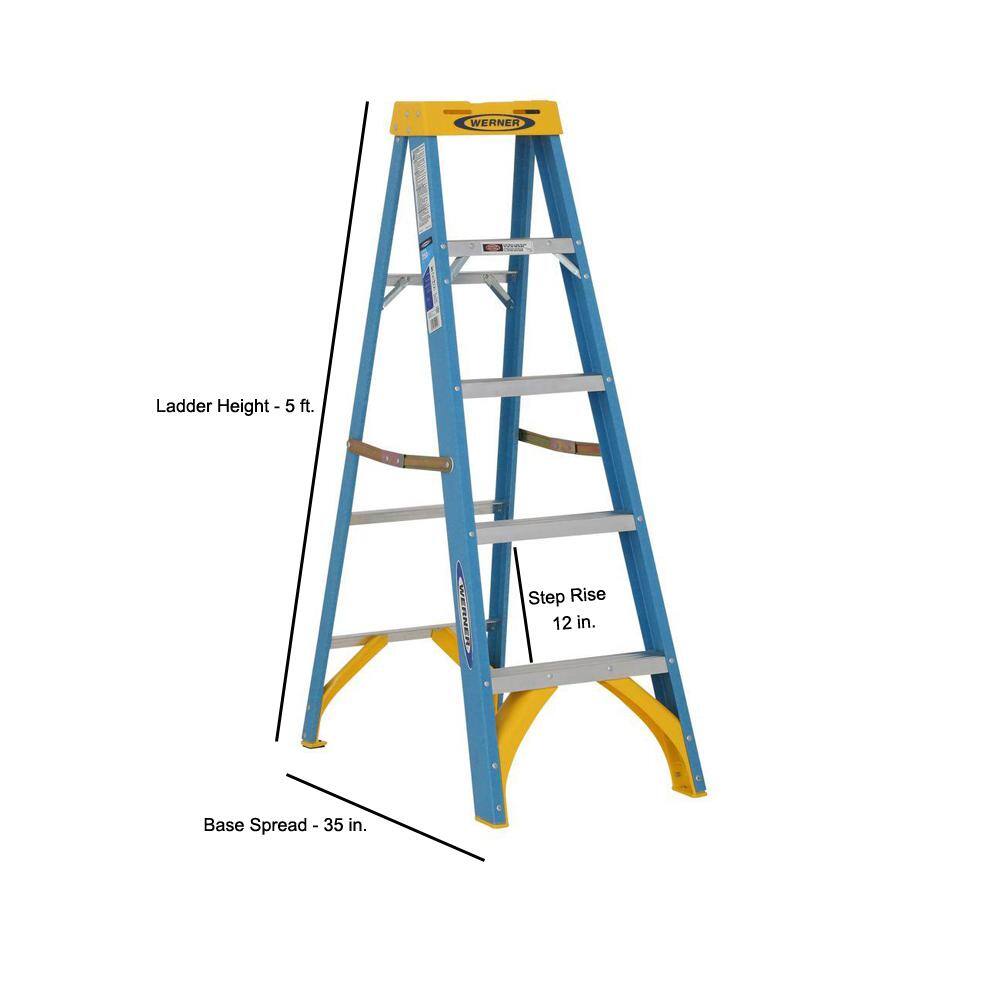 Werner 5 ft. Fiberglass Step Ladder with 250 lb. Load Capacity Type I Duty Rating 6005