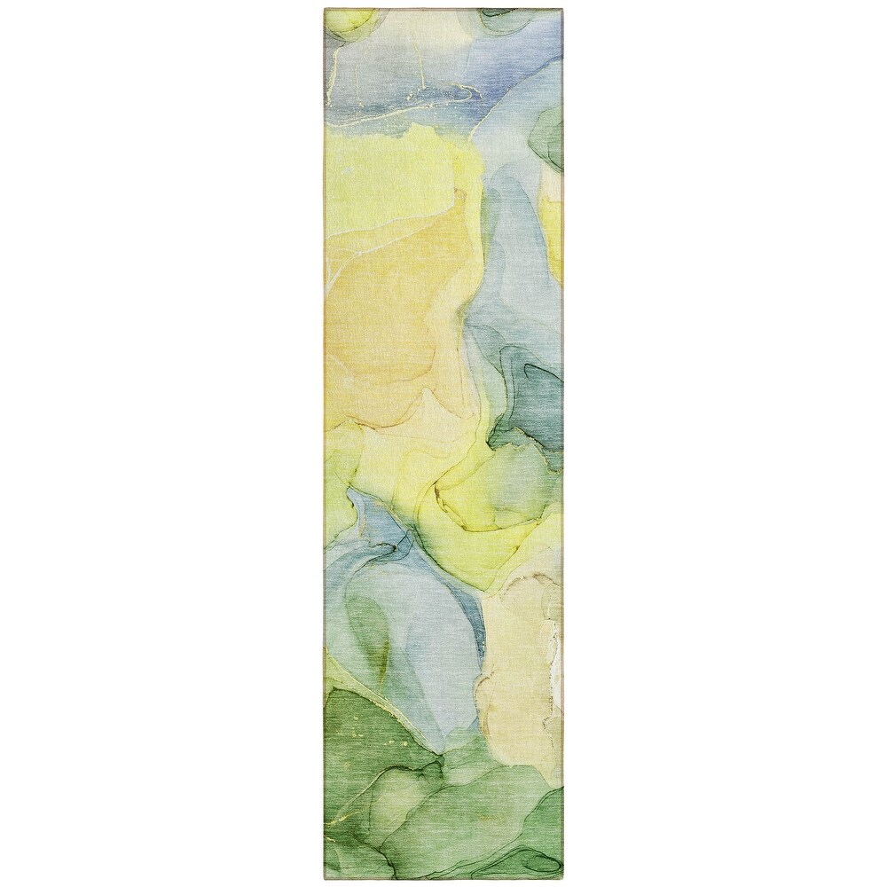 Machine Washable Indoor/ Outdoor Chantille Watercolor Yellow Rug