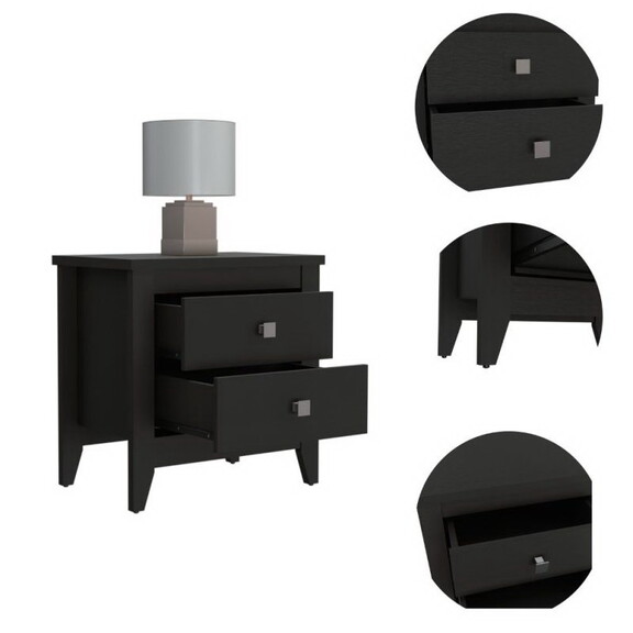 Amara Nightstand  Two Shelves  Four Legs  Black B0...