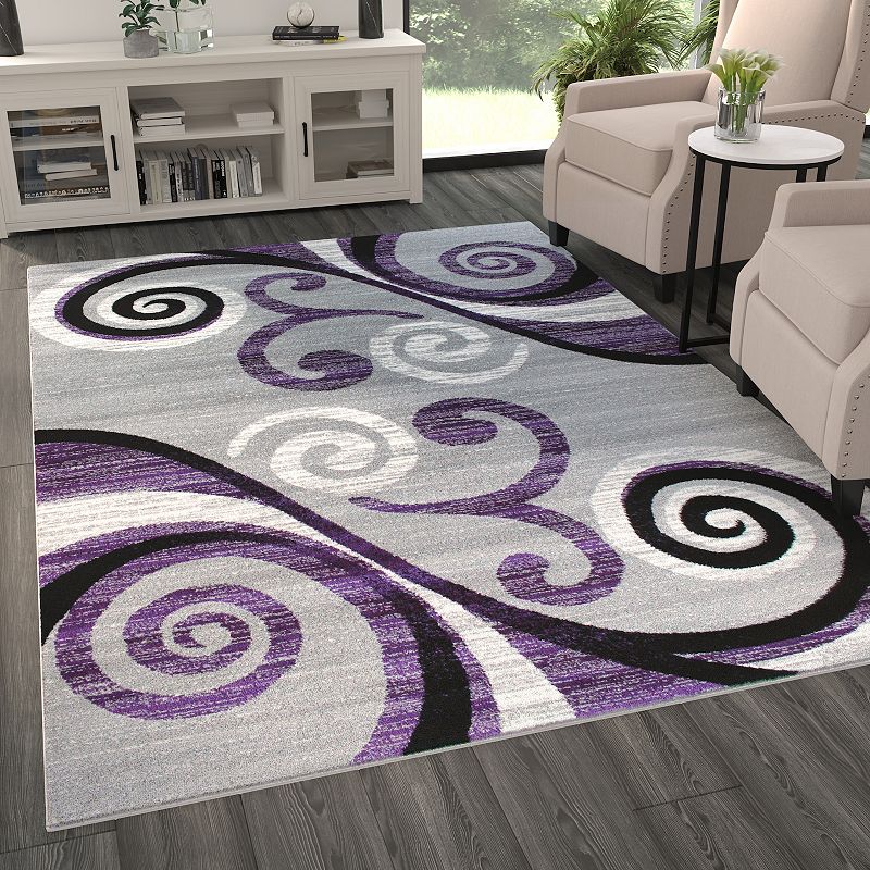 Masada Rugs Masada Rugs Stephanie Collection 6'x9' Area Rug with Modern Contemporary Design in Purple， Gray， Black and White - Design 1100