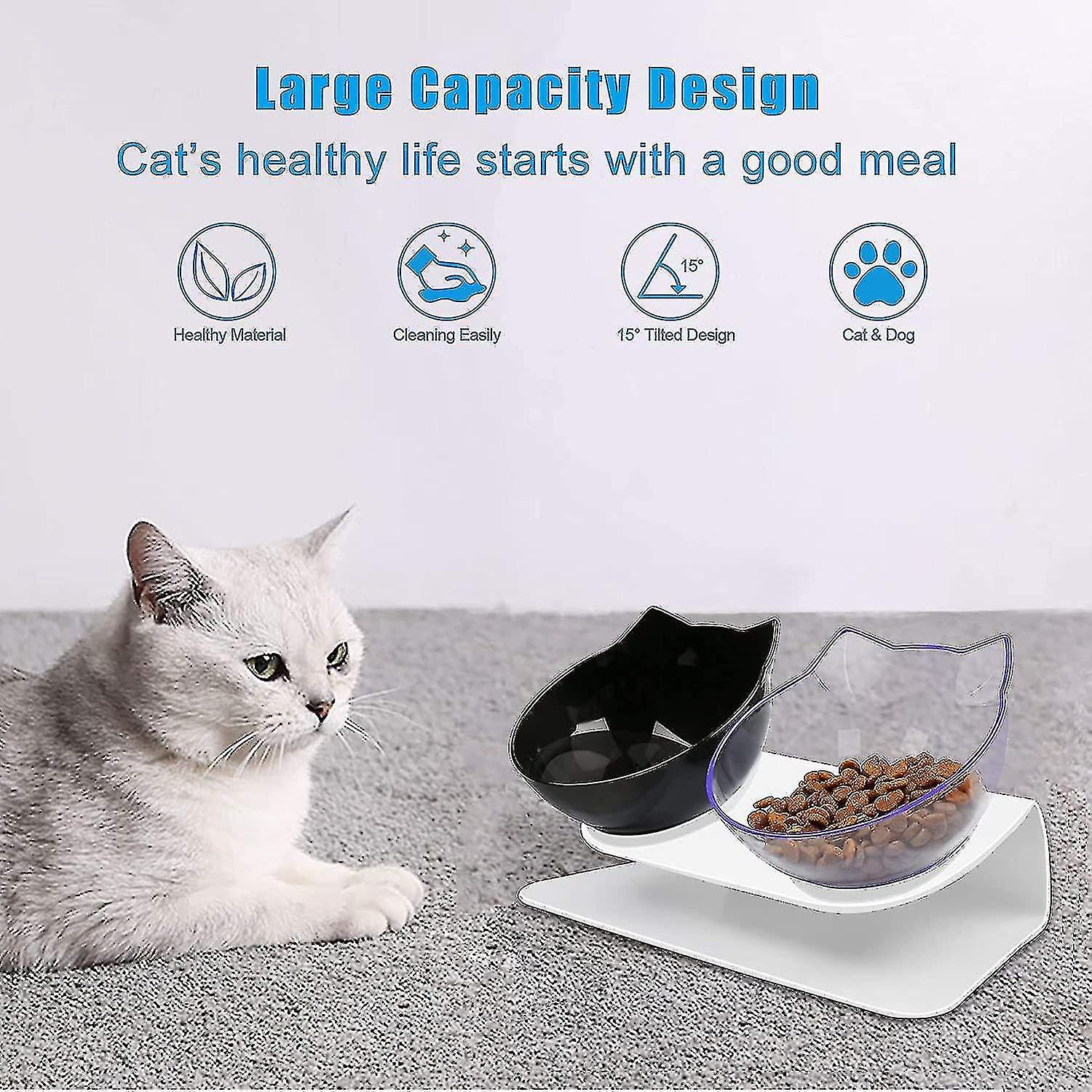 Double Cat Dog Bowls Elevated Cat Food Water Bowls With Raised Stand 16 Tilted Bowl For Cats And Sma