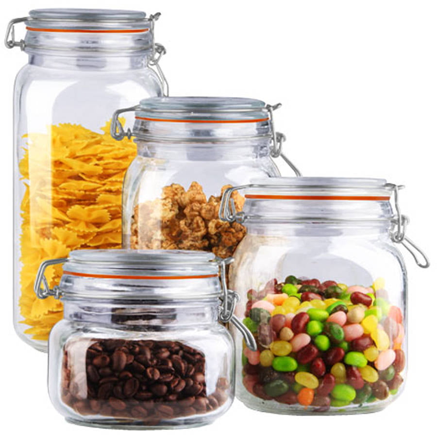 Home Basics 4 Piece Glass Canister Set， Clear