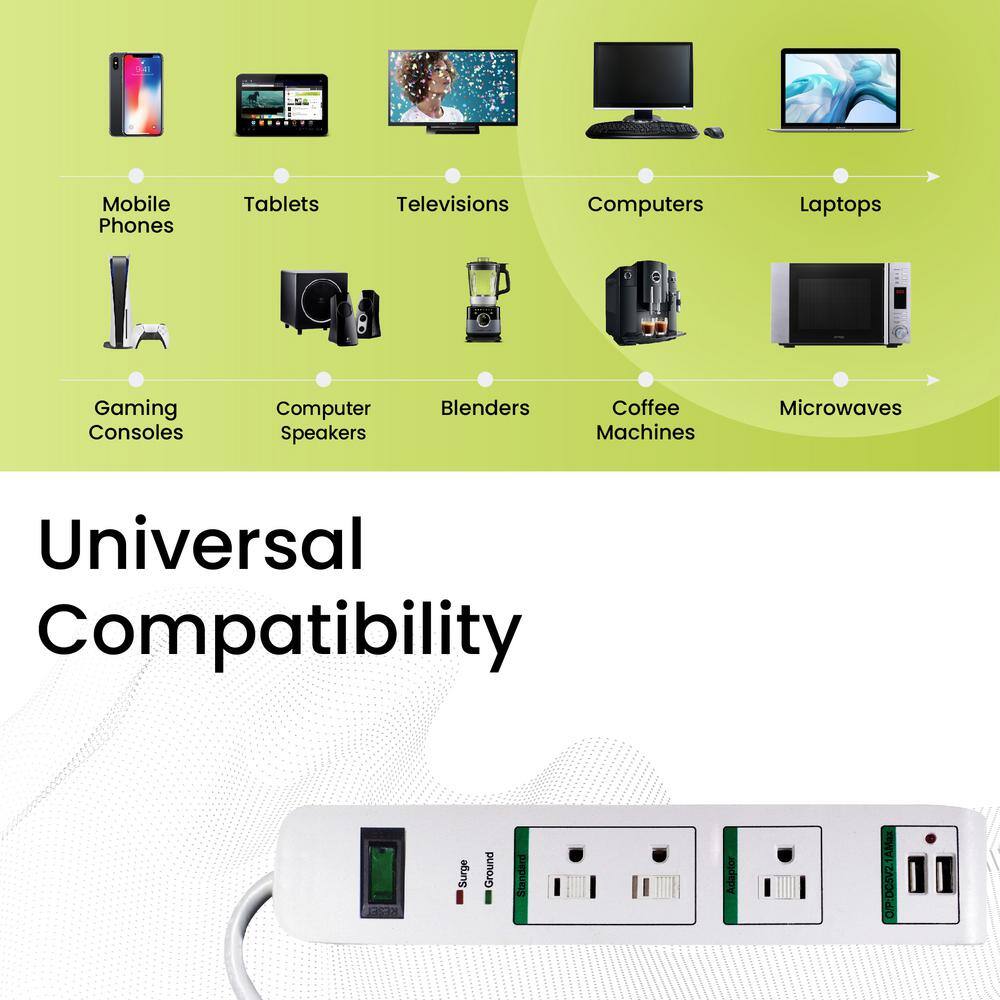 GoGreen Power 3 Outlets Surge Protector w 2 USB Ports GG-13103USB