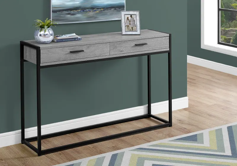 Gray and Black Metal 48 Inch Console Table