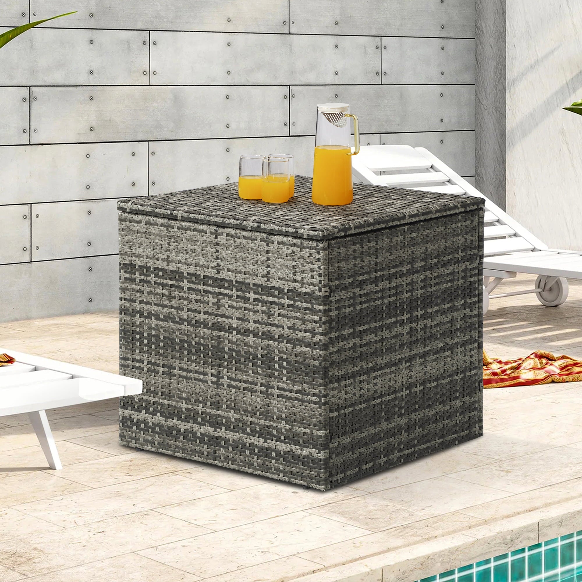 Cozyhom 88 Gallons Outdoor Rattan Storage Box,All Weather Deck Box,Gray