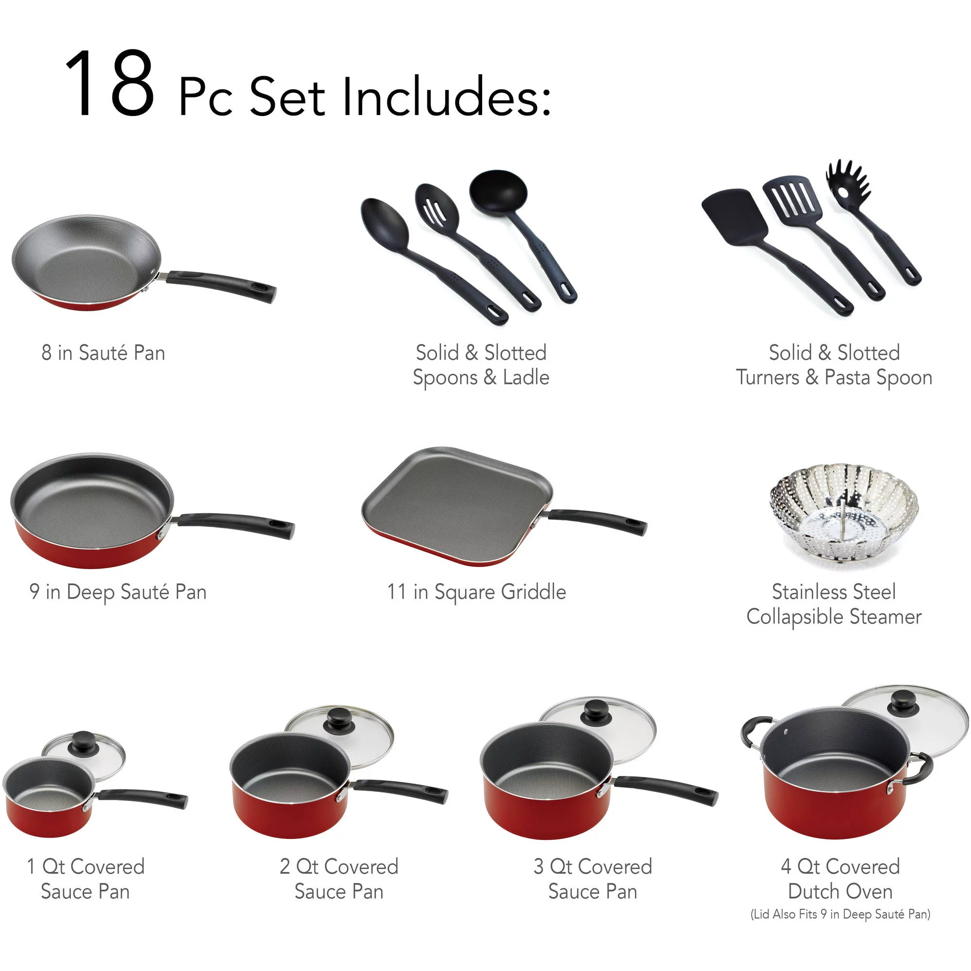 Tramontina Primaware 18 Piece Non-stick Cookware Set， Red