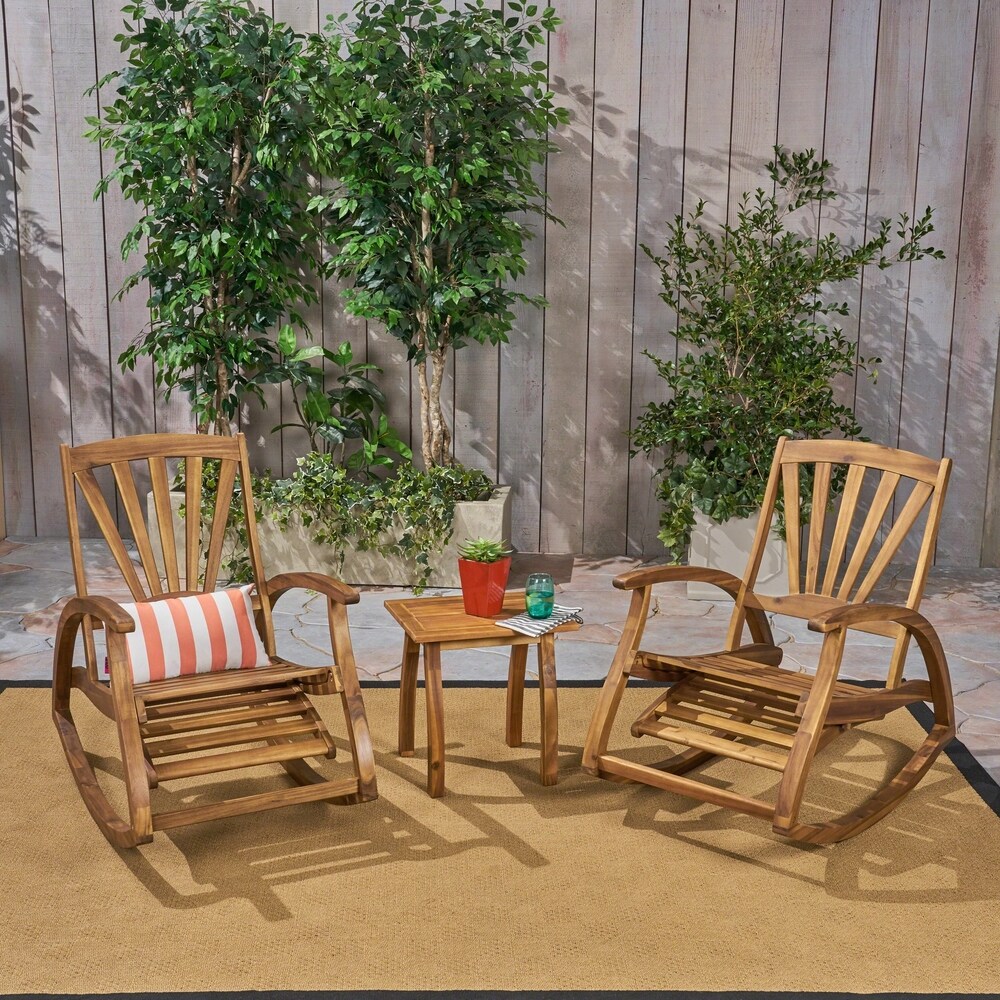 Sunview Outdoor Rustic Acacia Wood Recliner Rocking Chair with Side Table by Christopher Knight Home