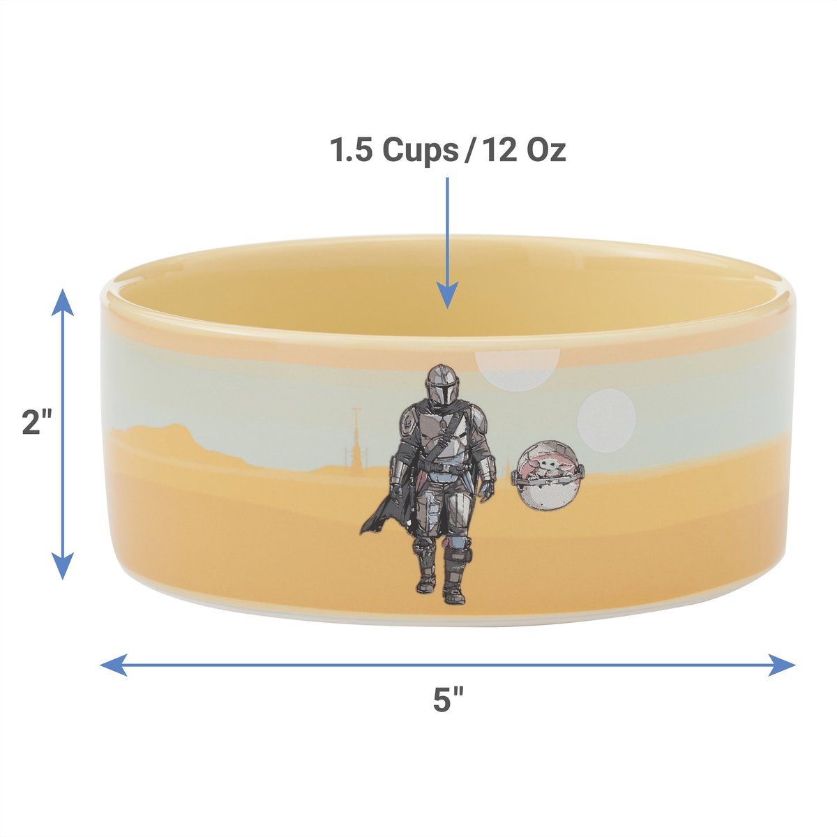 STAR WARS THE MANDALORIAN and CHILD Desert Non-Skid Ceramic Dog and Cat Bowl