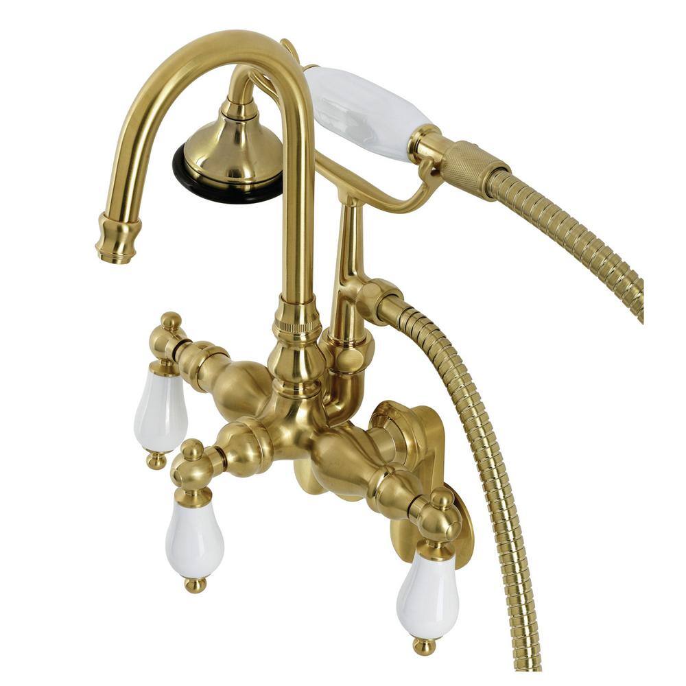 Kingston Brass Aqua Vintage Wall Mount 3-Handle Claw Foot Tub Faucets in Brushed Brass HAE305T7